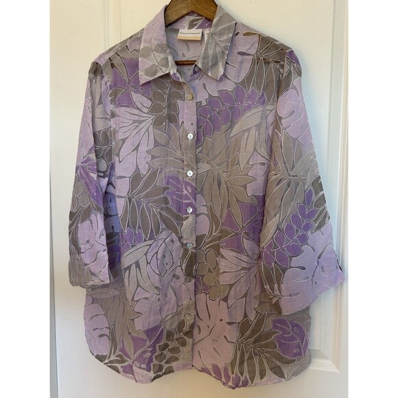Alfred Dunner Tops - Alfred Dunner Womens Shirt Size 18w Button Up Leaf Lavender Sheer Flowy Vintage